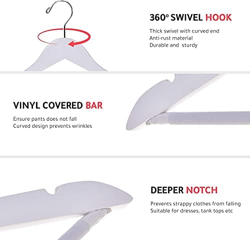 30 Quality Wooden Hangers - Slightly Curved Hanger 30-Pack Sets - Solid Wood Coat Hangers with Stylish Chrome Hooks - He