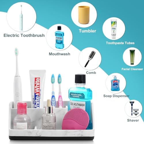 Bathroom Sink Organizer, Toothbrush Holder for Bathroom Counter, White