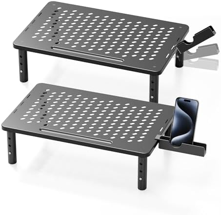 Computer Monitor Stand Riser for Desk, 3 Height Adjustable PC Laptop TV Desktop Monitor Stand Shelf, Metal Printer Table