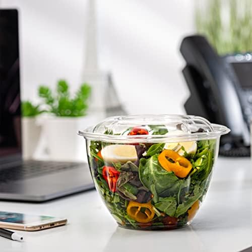 GUSTO [48 oz. - 50 Count Clear Plastic Salad Bowls with Lids, Disposable Salad Containers for Lunch - Perfect for Takeout, Salads, and Meal Prep (Formerly Comfy Package)