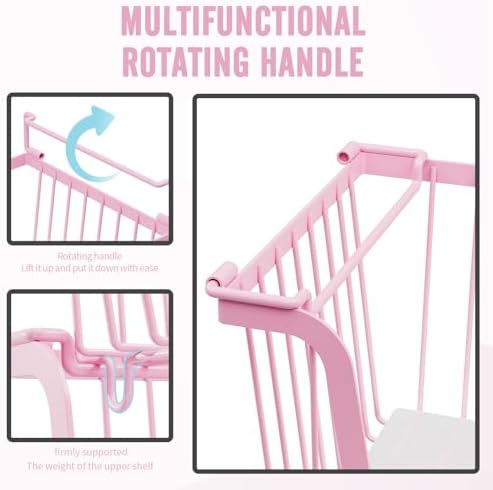 4 Pcs Stackable Wire Baskets for Pantry Organizers and Storage, Pink