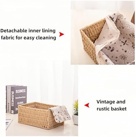Wicker Woven Baskets With Liner, 3Packs Small Square Decorative Shelf Basket For Home Storage And Organizing (natural be