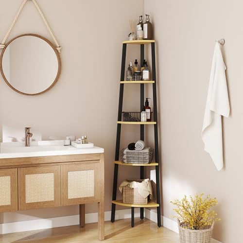 Corner Shelf, 5 Tier Ladder Corner Bookshelf, Natural Oak