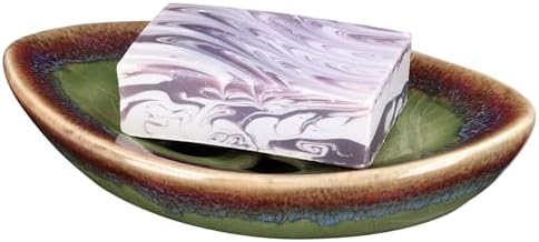 Ceramic Soap Dish with Self Draining Tray for Bar Soap, Bathroom, Kitchen (Green No.2)