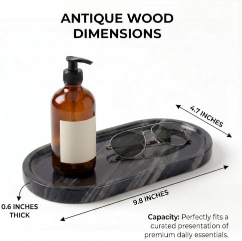 YKAJO Antique Wood Oval Marble Tray, 9.8x4.7 Vanity Perfume Organizer Dish
