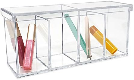 Isaac Jacobs 4-Compartment Clear Acrylic Organizer with Lid - 9" x 3" x 4"