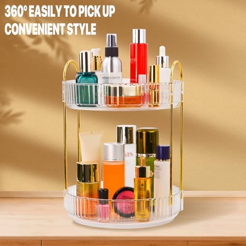 360 Spinning Makeup Organizer, Rotating Bathroom Makeup Holder Rack, Large Capacity Cosmetic Carousel Storage with 2 Tie
