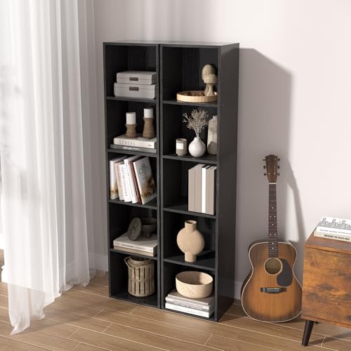 5-Tier Wooden Cube Storage Organizer, 52 Inch Tall Bookcase & Display Shelf with 5 Open Cubes, Freestanding DIY Closet S