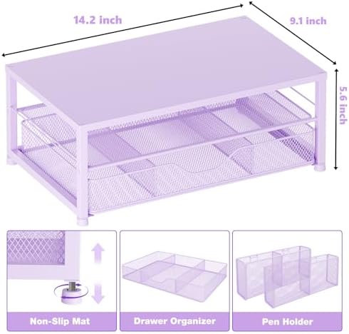OPNICE Desk Organizer and Accessories, 2-Tier Computer Monitor Stand Riser with Drawer and 2 Pen Holders, Laptop Stand, 