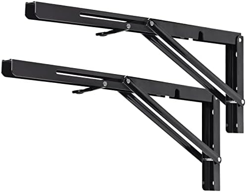 YUMORE 18 Inch Folding Shelf Bracket, Heavy Duty L Bracket, Black, 2 Pack