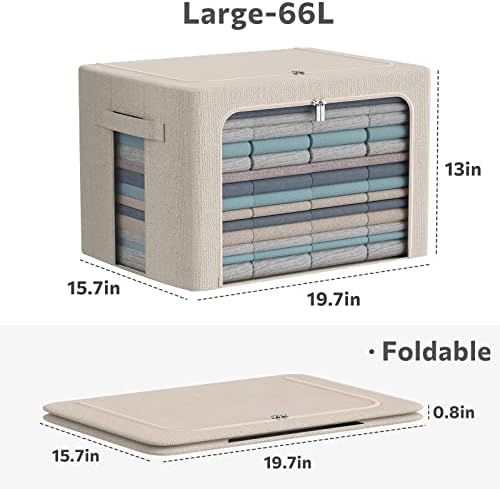 CYhom 3Pack Foldable Storage Bins - Frame Storage Box Linen Fabric Stackable Clothes Container Organizer with Clear Wind