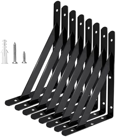 Heavy Duty Shelf Brackets Wall Mount Steel Bracket Wall Brackets for Shelves (Black, 8 x 5 Inch-4 Pairs)