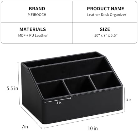 PU Leather Desk Organizer, Remote Control Holder, Black