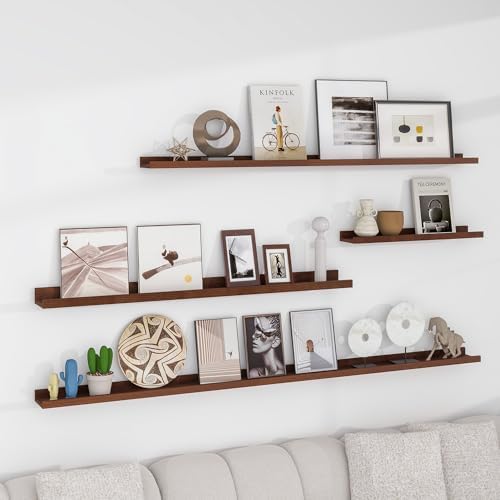 FLYJOE Picture Ledge Shelf for Wall, 36 inch Solid Ash Wood Nursery Book Shelves 2 Packs, Floating Shelves for Kids' Room Bedroom Bathroom Living Room Photo Frames Office Nursey Wall Decor, Walnut