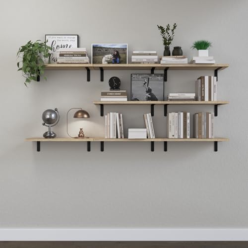 DOLLFIO Floating Wall Shelves, Decor & Storage, Rustic Brown, 16.5'', 8Pcs