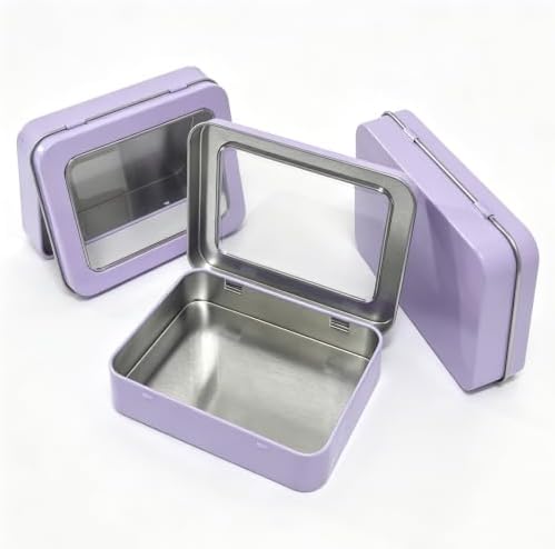 24 Pack Metal Storage Organizer Tins, Purple, 4.5 x 3.3 x 0.87 inches