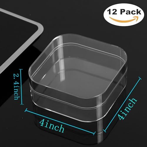 12-Pack Acrylic Square Cube Clear Party Favor Box, 3.94x3.94x2.36 Inch