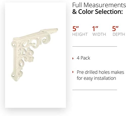 NACH Victorian Antique White Shelf Brackets 5 inch, Decorative Shelf Brackets for Wood Shelves, Small Shelf Brackets, Wa