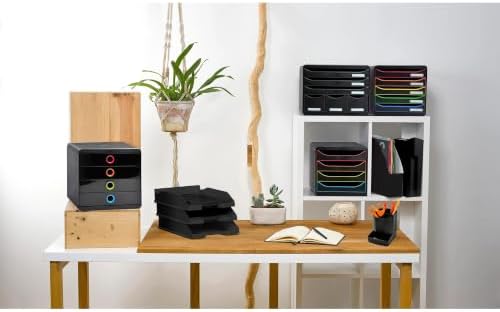 Exacompta Big Box - 5 Drawer Desktop Organizer - 100% Recycled Materials - Fits Letter and A4+ Size Paper - Black w/Multicolored Accents - Dimensions 13 5/8 x 11 x 10 5/8 - Made in Europe