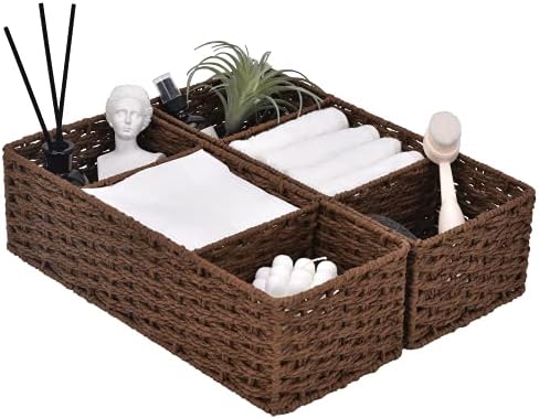 StorageWorks Toilet Paper Basket, Paper Rope Back of Toilet Basket, Walnut