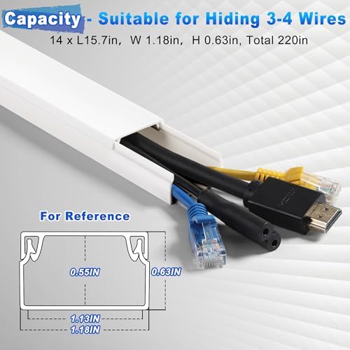 220in Wall Cord Hider Kit, LZEOY Large Capacity Wire Hider for Cords, White Cable Cover Wall Kit, Paintable Hide TV Cord
