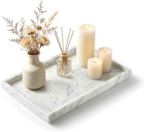 Real Natural Large Marble Tray for Bathroom, Vanity, Kitchen Counter