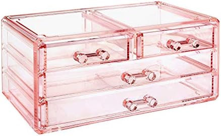 Ikee Design Acrylic Clear Makeup Cosmetics Lip Gloss Organizer,Pink