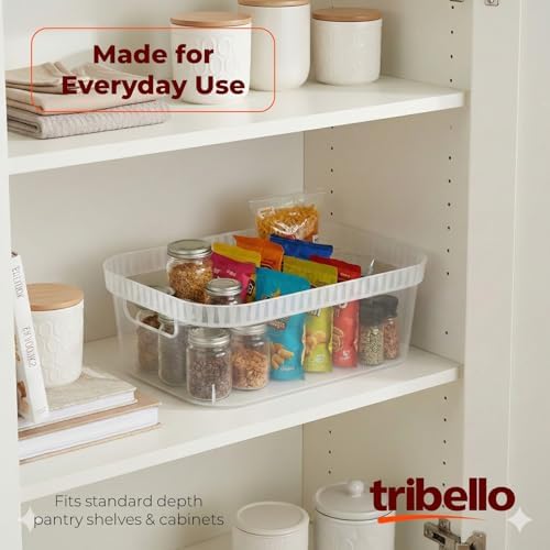 Tribello Modern Cabinet Organizers And Storage Pantry Shelf Organizer - Clear Plastic Storage Bins - (Medium - 12” X 8” 