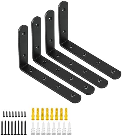 Mooche Black Shelf Brackets, Heavy Duty Floating Shelf Bracket for Wood Shelves, Wall Mounted Metal L Brackets, Wall She