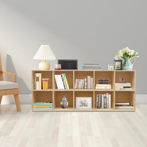 Solid Wood 10 Cube Storage Organizer Small Bookshelf for Small Spaces Wooden Cube Shelf Bookcase Floorstanding Storage S