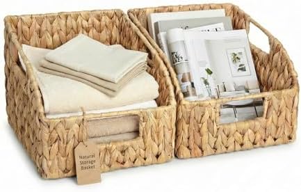 DEILSY™ Water Hyacinth Wicker Storage Baskets for Shelves with Handles 2pk