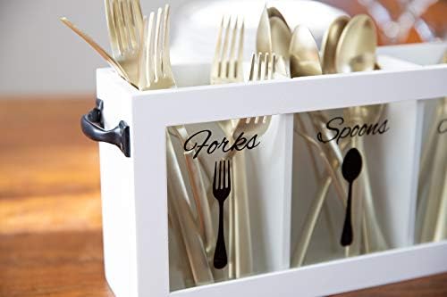BLU MONACO | Wooden Silverware Caddy with Handle | Wooden Cutlery Organizer for Kitchen Countertop | Cutlery Caddy for P