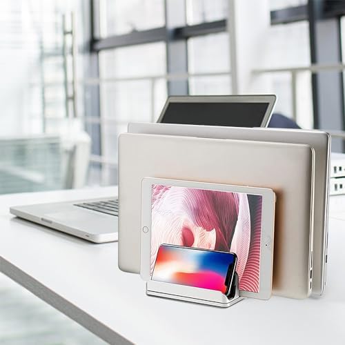 Vertical Laptop Stand, 3-Slot Vertical Laptop Stand Holder,Adjustable Dock Size,3 in 1 Design Space-Saving Laptop Holder