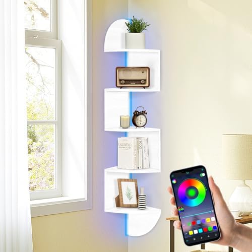 Corner Shelf Wall Mounted Corner Floating Shelves with Light