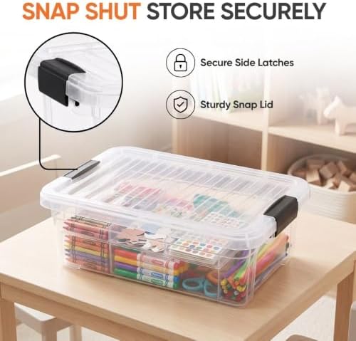 Superio 7.4 Quart Clear Plastic Storage Bin with Lid, Stackable Organizer Box, BPA-Free Storage Container for Home, Gara