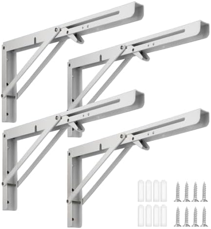 Folding Shelf Brackets - 4 Pcs 8 Inch,Heavy Duty, White