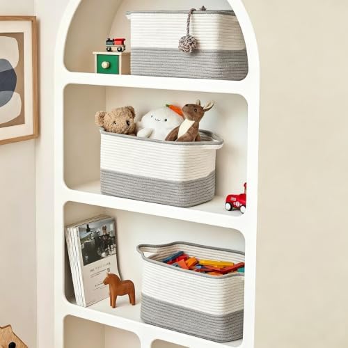 Woven Storage Basket for Shelves, 15"x10"x9" Cotton Rope Storage Basket