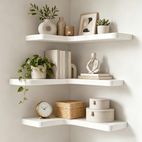 Floating Corner Shelves Solid Pinewood Wall Mounted Shelf
