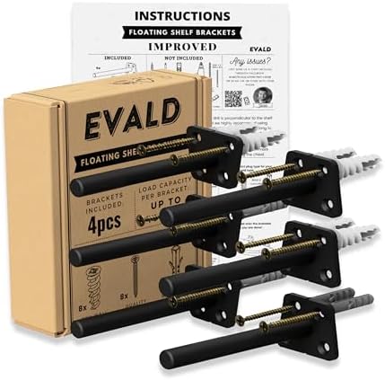 EVALD 4 Inch Floating Shelf Brackets, Hidden Shelf Brackets for Floating Shelves, Heavy Duty Shelf Bracket with Screws &