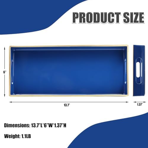 Blue Bathroom Vanity Tray for Countertop, Small Plastic Toilet Tank Versatile Storage & Organization Tray for Makeup, Pe