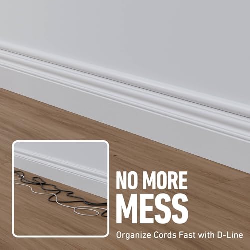 D-Line Half Round Cord Hider, Patented Cable Cover, Hide TV Wall Mount Wires, Raceway for Cords, Decorative Wire Covers,