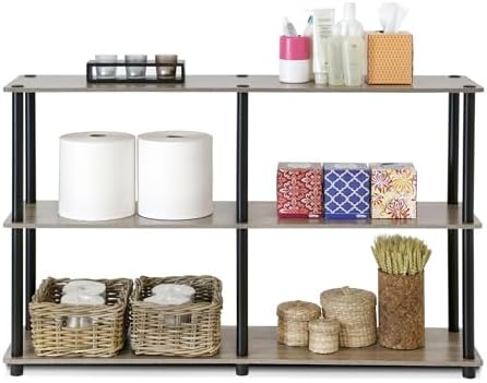 Furinno Turn-N-Tube Toolless Assembly Storage Shelves, 3-Tier 47.4 Inch Book Shelf, Corner Shelf, for Organization and S