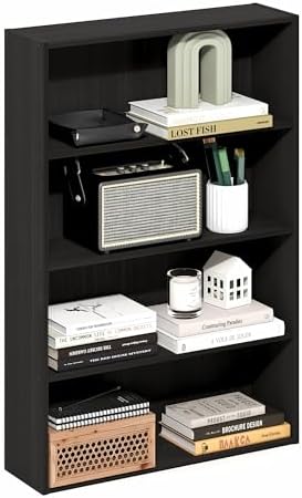 Furinno Basic Book Shelf, 4-Tier Bookcase with Open Shelf, Bookshelf, Cube Storage Organizer, 6 x 24 x 35, for Living Ro