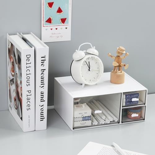 MILULUGO Desk Organizer with 4 Drawers, Makeup Organizer, Desktop Storage Box, Cosmetics Storage Box for nail polish, Li