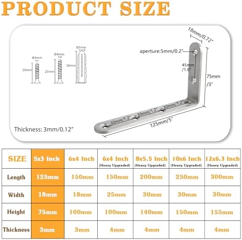 Alise Brushed Floating Shelf Bracket,5x3 Inch L Brackets for Shelves,4 Pcs