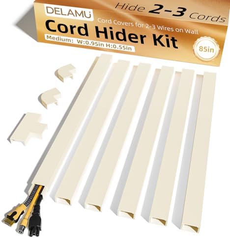 Delamu Beige Cord Hider, 85in Cord Covers for 2-3 Wires on Wall, Self-Adhesive Cable Hider, Wire Hiders Wire Covers for 