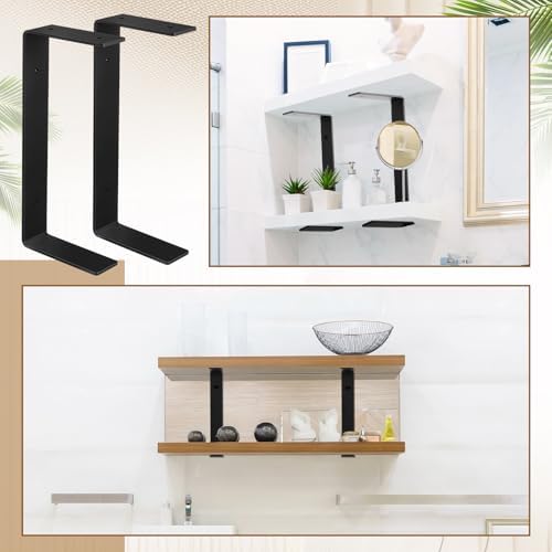 Shimeyao 2 Pack 5 Inch Heavy Duty Double Floating Shelf Brackets 1/5 Inch Thick U Shaped Shelf Bracket with Mounting Har