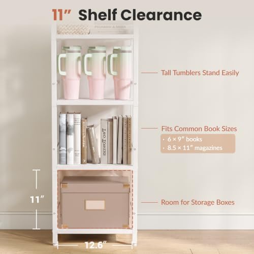 Bookshelf, 5-Tier Tall Bookcase for Small Space