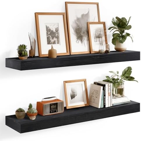 Floating Shelves, 36 Inch Wall Mounted Shelves, Set of 2, Black