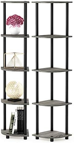 Furinno TURN-N-TUBE Corner Shelf Set of 2, 5-Tier Corner Bookshelf, Open Storage Shelves, for Organization and Storage, 